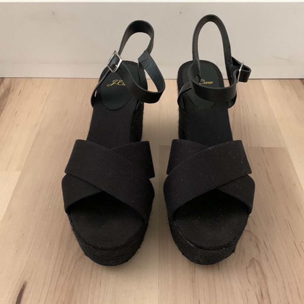 J.Crew Womens Cross Strap Platform Black Espadrilles Size 12